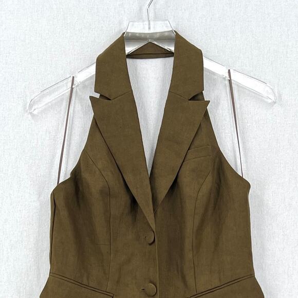REFORMATION Brennan Linen Vest Top Womens 6 Olive Green Sleeveless Halter NEW - Picture 7 of 16